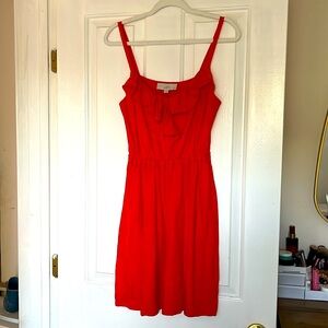 ✨EUC✨ LOFT PETITES RUFFLE FRONT CASUAL SUMMER DRESS in RED SZ SP